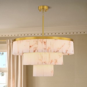 CityFurn 34" D Modern Gold Round Chandelier 3-Tier Alabaster Pendant Light for Dining Room - 1 of 4