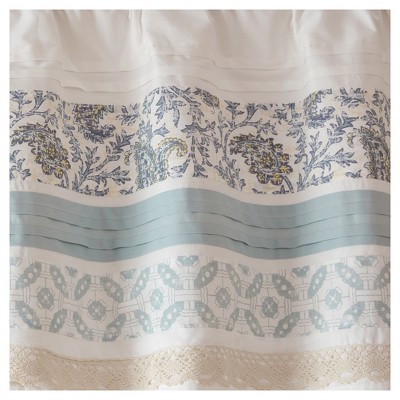 Paisley Aqua and White Cotton Rod Pocket Valance