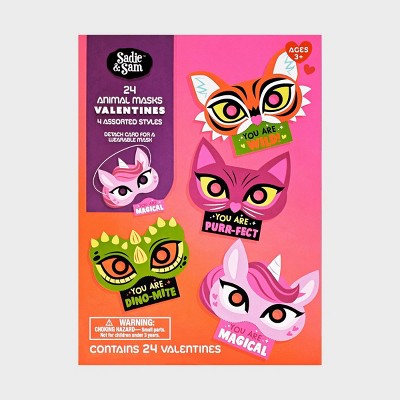 Sadie & Sam 24ct Animal Masks Valentine's Day Classroom Exchange Cards