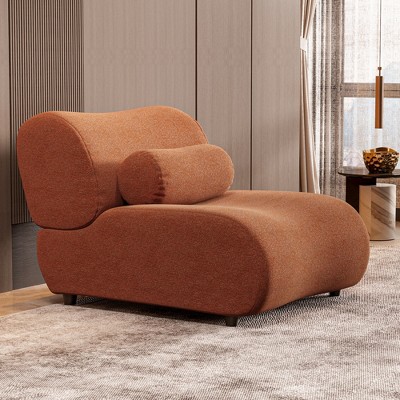 Racxily Modern Modular Chenille Sofa 1 pieces Living Room Couch w/ 70° Reclined Backrest & Cylindrical Pillows, Rust Orange Upholstery