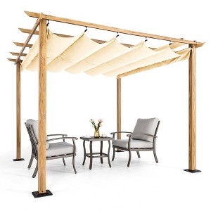 HAPPATIO 10' X 10' Wood Grain Aluminum Pergola - 1 of 4