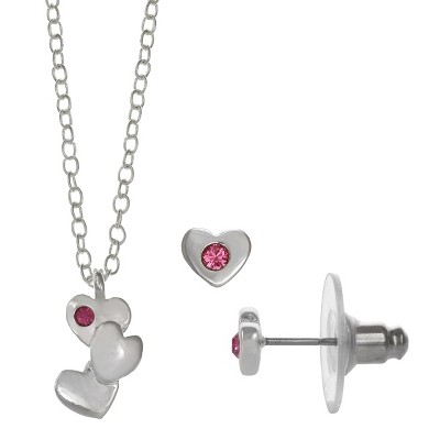 FAO Schwarz Triple Heart Pendant Necklace & Earring Set