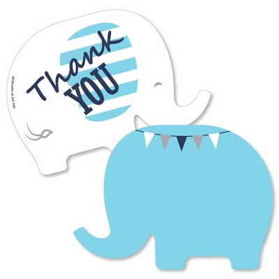 Big Dot of Happiness Blue Elephant - Shaped Thank You Cards - Boy Baby Shower or Birthday Party Thank You Note Cards with Envelopes - Set of 12