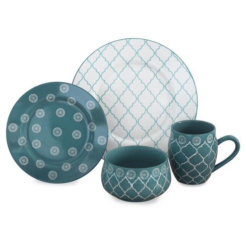 Baum Bros 16pc Stoneware Morocco Dinnerware Set Turquoise Target