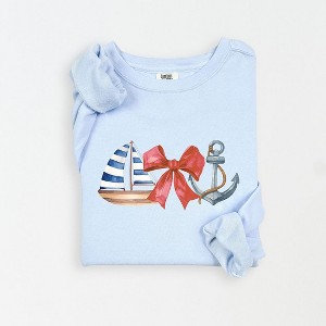 Simply Sage Market Women's Lightweight Garment Dyed Graphic Sweatshirt Coquette Ship Anchor - 1 of 4