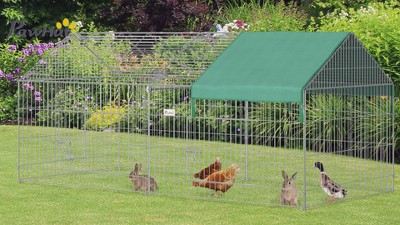 Silver Metal Outdoor Animal Playpen with Weatherproof Cover