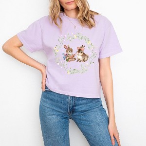Simply Sage Market Women's Bunnies Floral Wreath Short Sleeve Relaxed Fit Cropped Tee - 1 of 4