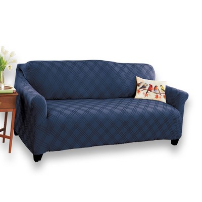 Collections Etc Double Diamond Stretch Furniture Cover Loveseat Navy ...