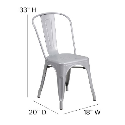 Silver Steel Armless Stackable Indoor-Outdoor Side Chair