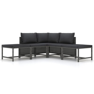 VidaXL 5 Piece Patio Sofa Set with Cushions Gray Poly Rattan