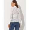 INSPIRE CHIC Women's See-Through Stretch Smocked High-Neck Long-Sleeve Lace Floral Blouse - 4 of 4