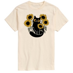 Men's - Instant Message - Black Cat in Sunflowers Short Sleeve Graphic T-Shirt - 1 of 4