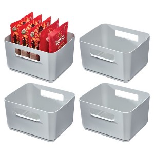 iDesign Plastic Pantry Storage Bin with Handles - Set of 4 - Gray - 1 of 4