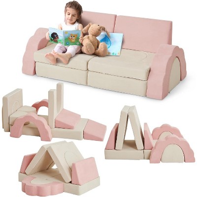 11pcs Modular Kids Play Couch, Children Sectional Sofa Floor Toddler Couch for Kids Creative Play, Convertible Foam Floor Sofa for Playroom Bedroom