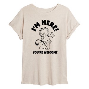 Women's - Garfield - I'm Here You're Welcome Oversized Graphic T-Shirt - 1 of 4