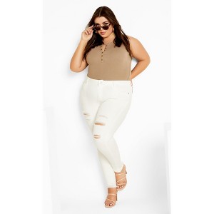 Women's Plus Size Asha Wild Rose Jean - ivory | CITY CHIC - 1 of 4