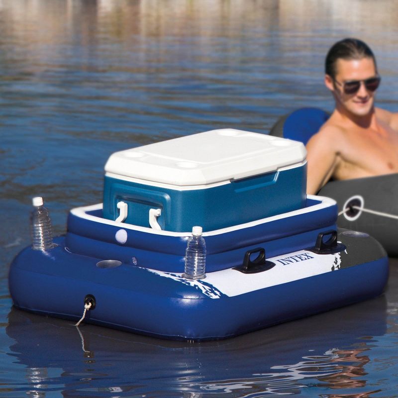 Intex 58821EP Inflatable Mega Chill II 72 Can Beverage Cooler Float with Lid and 6 Cupholders for Pool and Lake Floating, Black, White, and Blue, 2 of 7