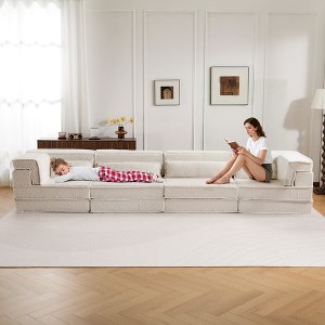 Whisen Modern Compression Loveseat, Convertible Floor Sofa Bed,DIY Boneless Modular Sectional Couch, No Assembly Required - 1 of 4