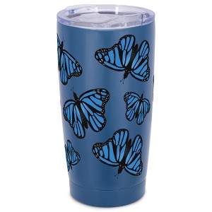 Elanze Designs 20 oz Stainless Steel On the Go Insulated Travel Tumbler With Push Top Lid, Vibrant Blue Monarch Butterfly Pattern Blue - 1 of 4