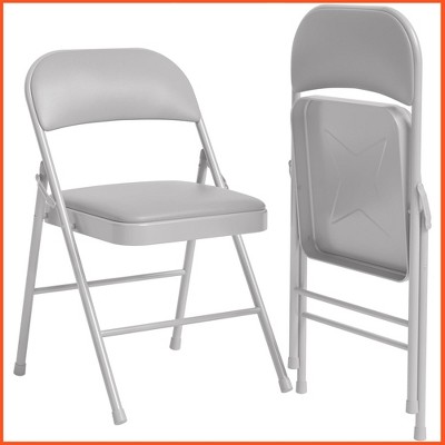 2 Pack Beige Folding Chairs With Padded Cushion and Back, Folding Chairs for Outside