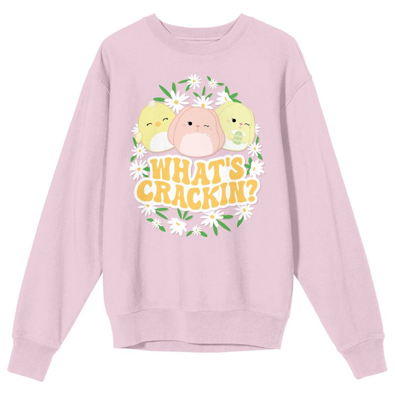 Squishmallows "What's Crackin'?" Adult Pink Crew Neck Lon Sleeve Sweatshirt, 1 of 3