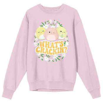 Squishmallows "What's Crackin'?" Adult Pink Crew Neck Lon Sleeve Sweatshirt