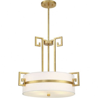 Mediterranean Magic True Gold 4-Light Drum Pendant with White Opal Shade