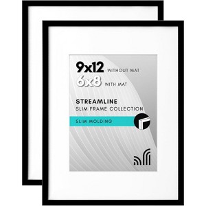 Americanflat 9x12 Picture Frame in Black - Displays 6x8 With Mat and 9x12 Without Mat - Horizontal and Vertical Formats for Wall and Tabletop 2 Pack - 1 of 4