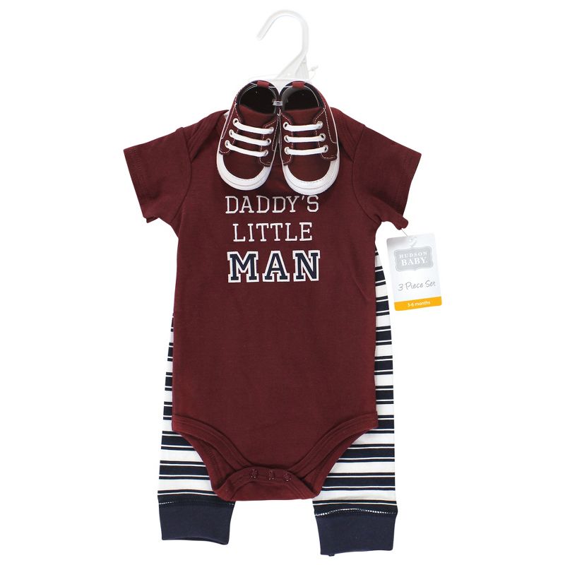 Hudson Baby Infant Boy Cotton Bodysuit, Pant and Shoe Set, Boy Daddy Short Sleeve, 2 of 6