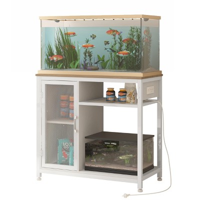 Fish Tank Stand with Power Outlets, 40-50 Gallon Metal Aquarium Stand with Cabinet for Fish Tank Accessories Storage