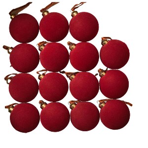 Aoibox 15 Pcs Red Velvet Christmas Tree Ornaments 3.15 Inch Shatterproof Flocked Balls with Hanging Rope for Holiday Wedding Party Decor - 1 of 4