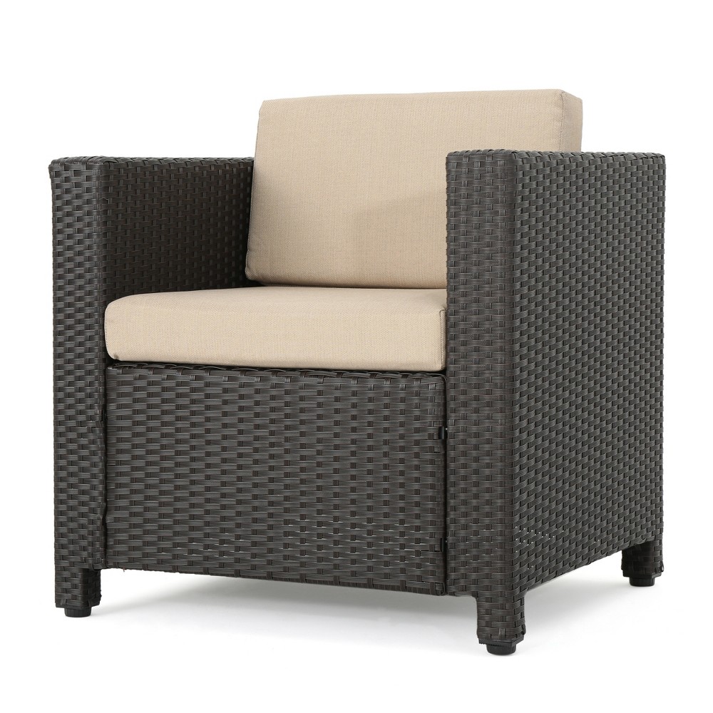 Photos - Garden Furniture Puerta Wicker Club Chair - Dark Brown/Beige - Christopher Knight Home