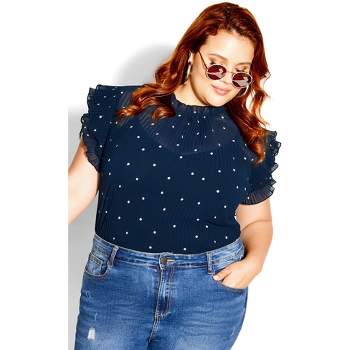 Women's Plus Size Pleated Spot Top - navy | CITY CHIC