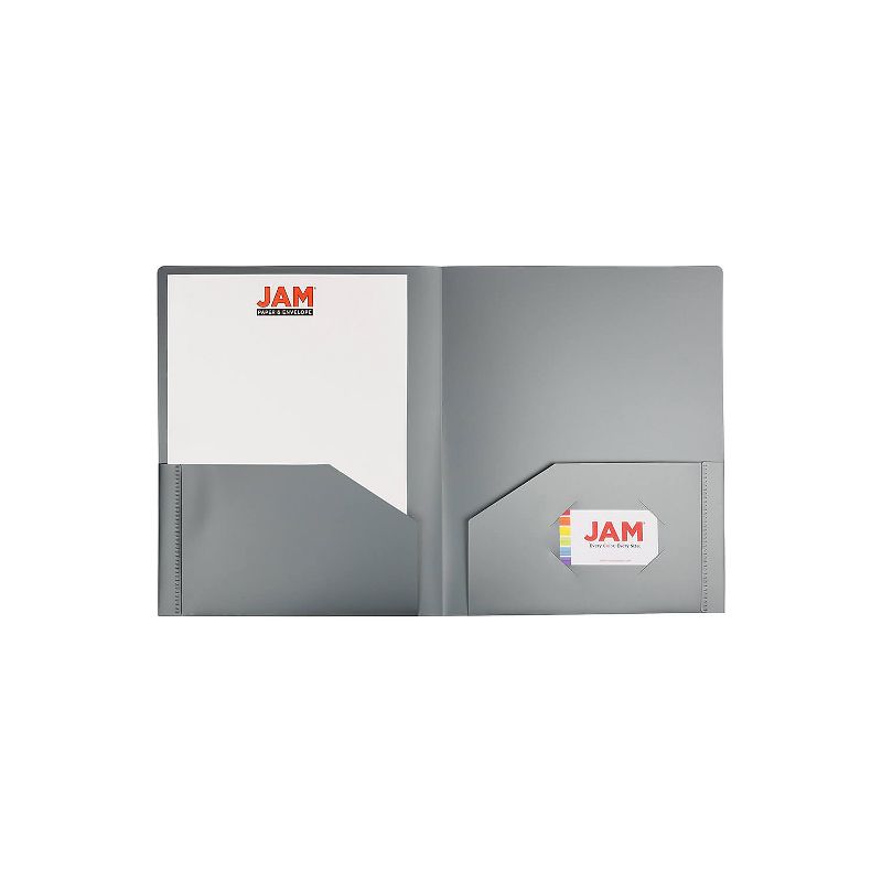 JAM Paper Heavy Duty 2-Pocket Plastic Folders Silver 6/Pack (383HSIA), 3 of 6