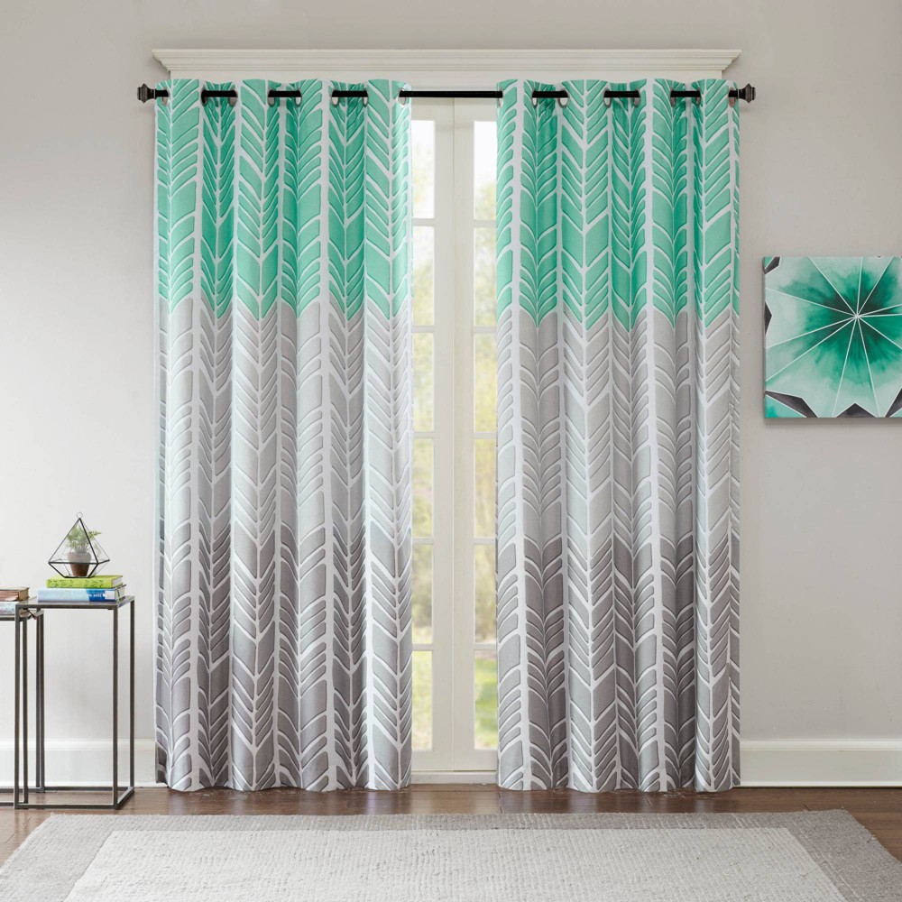 Photos - Curtains & Drapes 50"x84" Amanda Printed Blackout Window Curtain Panel Aqua Blue