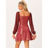 Allegra K Women's Sparkly Metallic Sweetheart Neck Semi Sheer Long Sleeve Mini Dress - 3 of 4