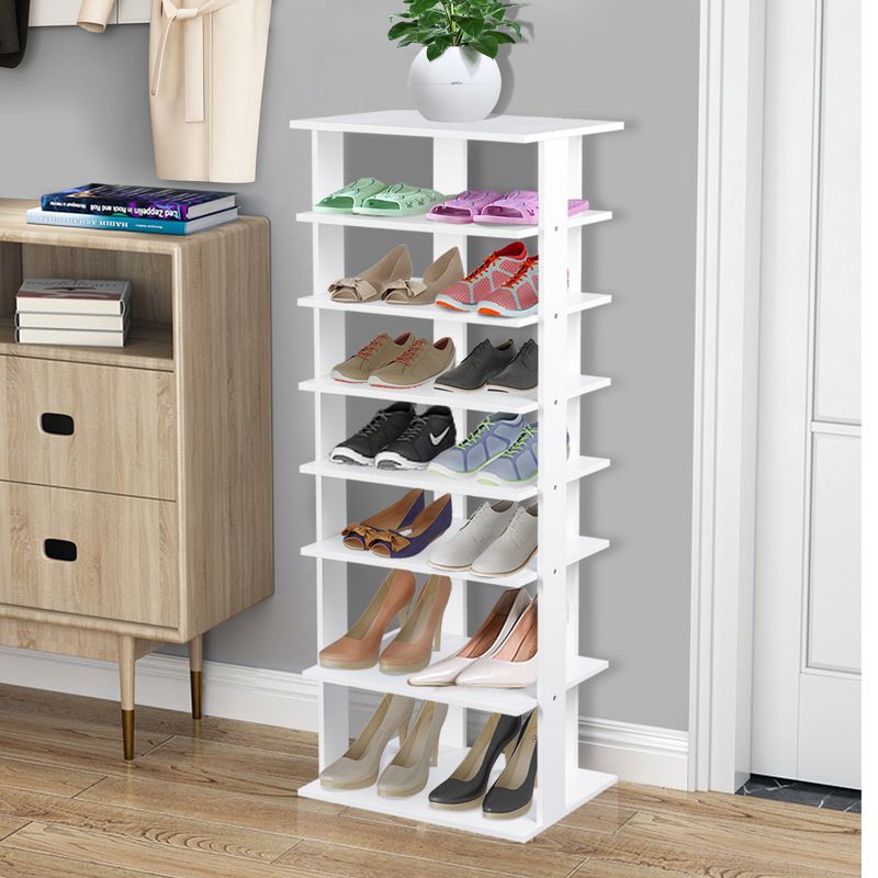 Tangkula 7-Tier Shoe Rack Free Standing Shelf Storage Modern Shoe Rack Organizer Brown/Black/White, 2 of 9