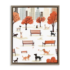 Stupell Industries Autumn City Park Dogs Black Framed Floater Canvas Wall Art - 1 of 4