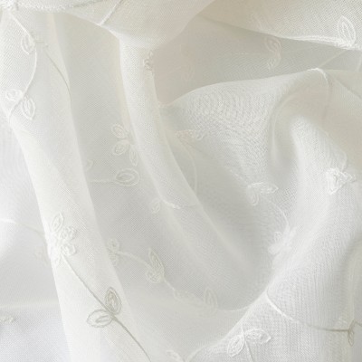 Ivory Embroidered Bloom Motif Room-Darkening Drape Panel