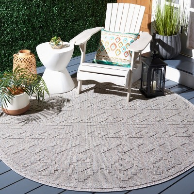 Boho Chic Global Grey & Beige Round Indoor/Outdoor Rug