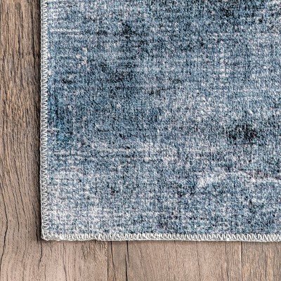 Sustainably-Sourced Blue Abstract 5' x 8' Washable Area Rug