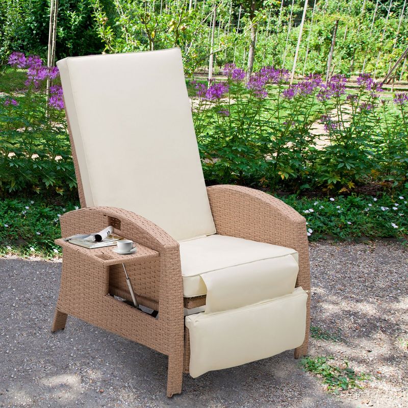 Outsunny Patio Recliner, Outdoor Reclining Chair with Flip-Up Side Table, All-Weather Wicker Metal Frame Chaise with Footrest, Cushions, 2 of 9