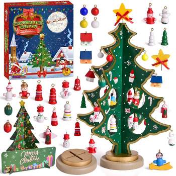 Fun Little Toys Christmas Advent Calender - DIY Wooden Tabletop Christmas Tree and Ornaments Decoration