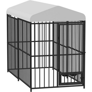 Acekool Outdoor Dog Kennel for Large Dogs, Heavy Duty Metal Dog Enclosure with Roof & Feeding Bowls, 4x4x6FT - 1 of 4
