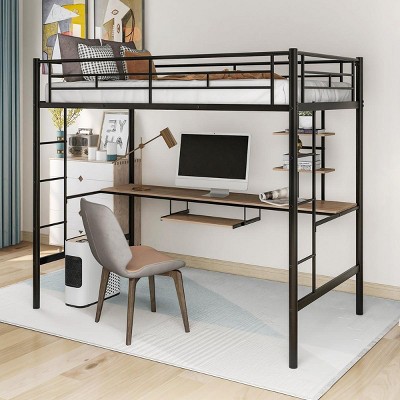 Streamdale Loft Bed with Desk and Shelf, Space Saving Design, Twin