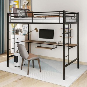 Streamdale Loft Bed with Desk and Shelf, Space Saving Design, Twin - 1 of 4