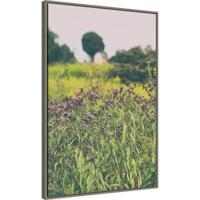 Roadside Flowers Green and Purple Framed Canvas Print