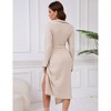 BLUEMING Women's V-Neck Asymmetric Knit Dress - Long Sleeve Belted Sweater Dress - 4 of 4
