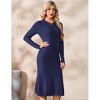 Womens Long Sleeve Casual Dress Fall Ribbed Knit Sweater Crewneck Midi Wedding Guest Dresses - 4 of 4