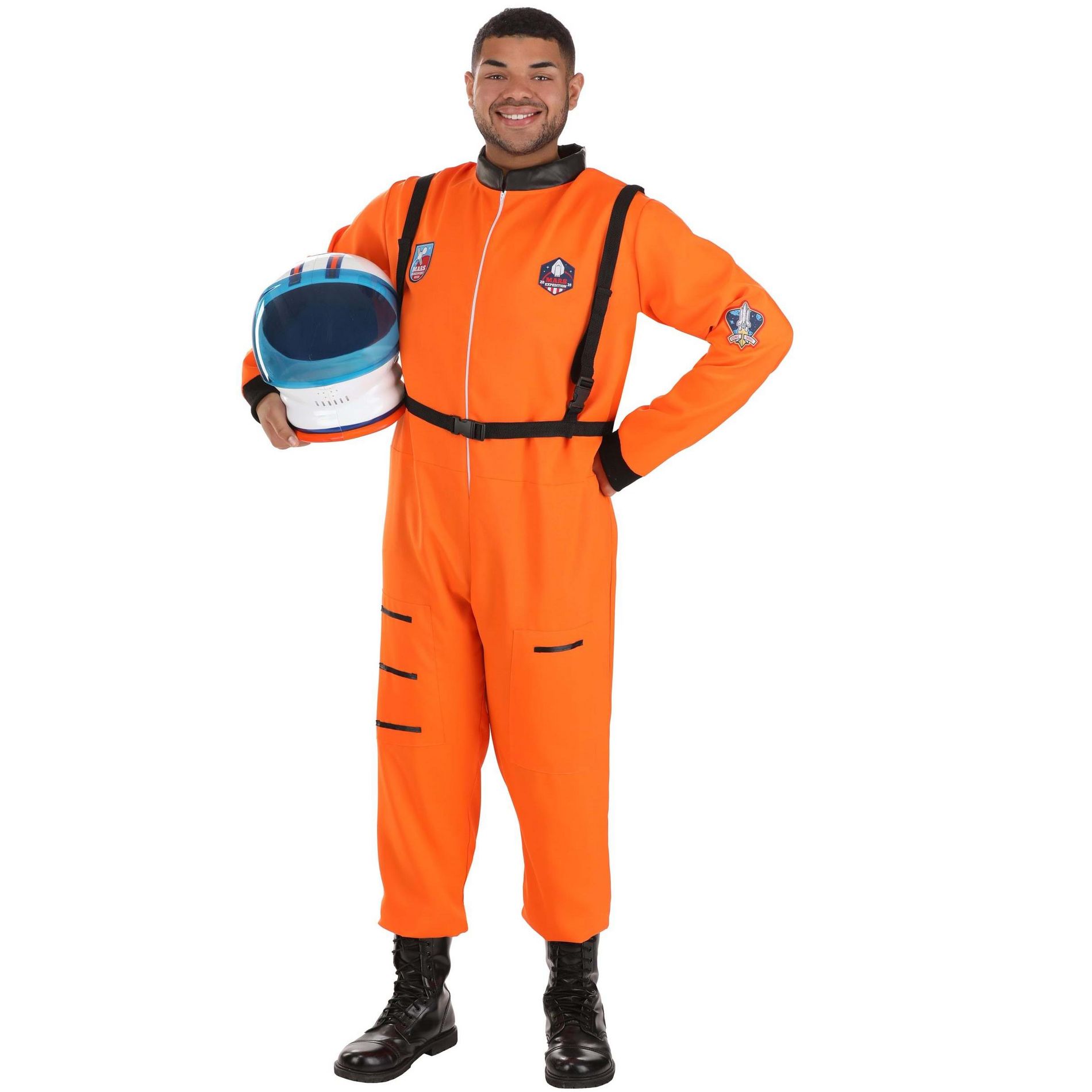 HalloweenCostumes.com 2X/3X  Men  Plus Size Adult Classic Orange Astronaut Costume, Spacesuit for Men, Black/Orange